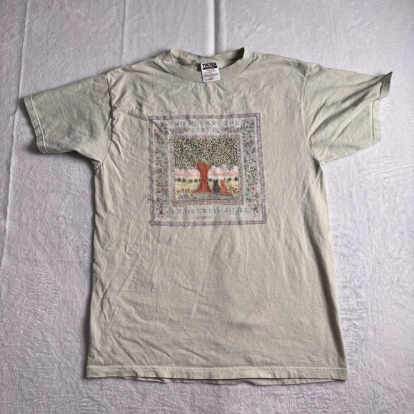 Tultex Other - VTG Friends are The Leaves Tree of Life Green Short Sleeve Shirt Men's L Stain *